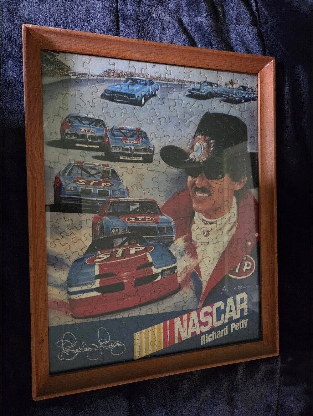 Richard Petty NASCAR Puzzle Framed with Adam Petty Memorial Clippings on Back